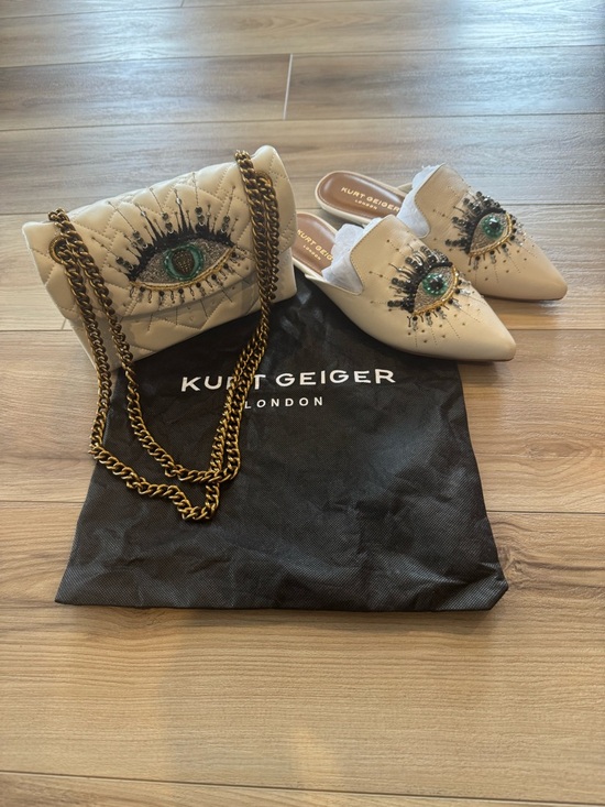 Kurt Geiger Handbags - Kurt Geiger Cream Quilted Crossbody Bag with eye detail and matching shoes